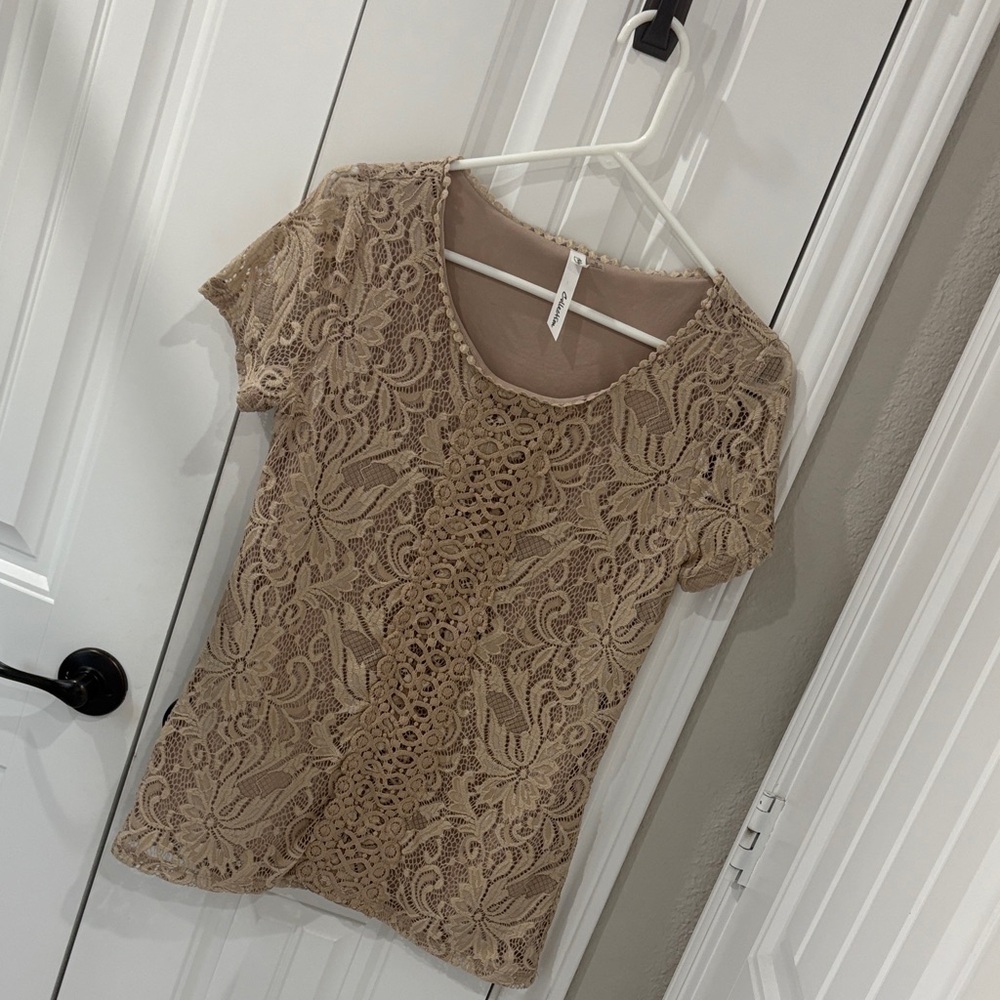 NY Collection Tan Lace Blouse